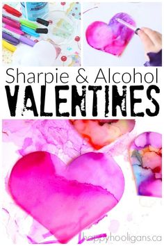 the words sharpie and alcohol valentine's written in black ink on top of a pink heart