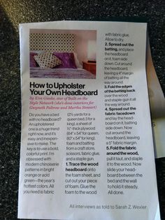 a newspaper article about how to upholster your own headboard on the floor