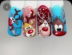 Deer Nails, Nail Noel, Holiday Nails Winter, Holiday Nails Christmas, Nail Drawing, Cute Christmas Nails