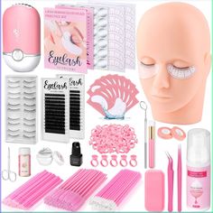 PRICES MAY VARY. Beginner Lash Extension Kit - The lash extension training kit to help you become a professional lash artist. The lash kit for starter includes all the eyelash supplies must have, a mannequin head, practice lashes, lashes extension glue, disposable mascara wands, tweezers, eyelash gel patch, eyelash fan, glue, glue remover, eyelash tape, glue remover for tweezers, lash shampoo, scissors, lash positioning stickers, glue rings and more. Fast Dry Eyelash Extension Glue – Caution! Th Single Lash Extensions, Eyelash Remover, Lash Extension Glue, Lash Extension Training, Lash Extension Supplies, Disposable Mascara Wands, Eyelash Extension Kits, Eyelash Extension Glue