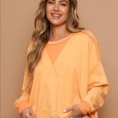 A Perfect Peachy Orange Crew Neck Ready For The Fall Season. This Crew Neck Will Be The Perfect Edition To Your Fall Wardrobe. Oversized Crew Neck Sweatshirt, California Sweater, Peachy Orange, Peach Love, Orange Beach, Fall Wardrobe, Fall Season, Color Orange, The Fall