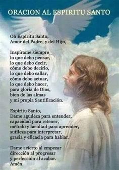 an image of jesus in the clouds with words above him that read, oracion al espiritu santo