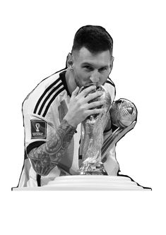 a black and white photo of a man drinking from a cup with tattoos on his arm