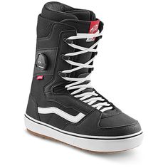 a pair of black snowboard boots with white laces