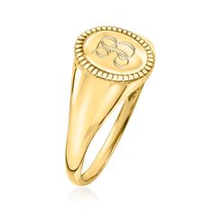 Ross-Simons - Plain - Italian 14kt Yellow Gold Signet Ring Size 7. Our signet ring from Italy is a true classic, gleaming in 14kt yellow gold. Perfect for gifting or self-gifting, it's a timeless style that is sure to please. 3/8" wide. 14kt yellow gold signet ring. Personalized Yellow Gold Signet Ring For Formal Occasions, Personalized Yellow Gold Signet Ring For Formal Events, Classic Gold Signet Ring With Hallmarks, Classic Gold Signet Ring, Classic Gold Initial Ring Stamped 14k, Classic Gold-colored Sterling Silver Initial Ring, Classic Yellow Gold Sterling Silver Signet Ring, Timeless Gold Signet Ring With Initials, Classic Formal Initial Ring Stamped 14k