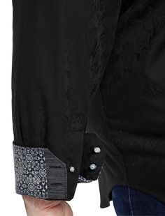 An elaborate damask jacquard motif ​plays across this​ sophisticated button-down shirt from Robert Graham. Crafted of smooth, breathable cotton with a generous helping of modern stretch, it's finished with a a contrast #WearableArt print – just pop the collar and turn back the cuffs to show it off.98% cotton/2% Lycra®​Spread collar with coordinating print inside and underneathBuilt-in collar stays​Long sleeves; mitered ​double-button cuffs with coordinating print inside​​Signature embroidered de Elegant Jacquard Tops For Formal Occasions, Sleeve Placket, Collar Stays, Robert Graham, Sport Shirt, Nordstrom Store, Anniversary Sale, Big & Tall, Sports Shirts