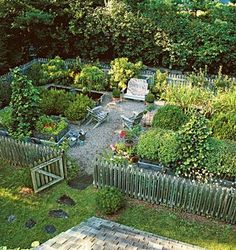 an aerial view of a garden with lots of plants