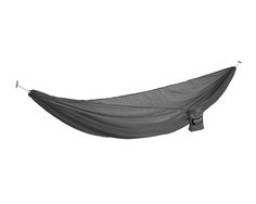 a hammock hanging from the side with straps on it's head and feet