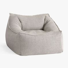 a large grey bean bag chair with measurements for the seat and back side, on a white background