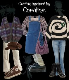 Wybie Outfit Ideas, Coraline Jones Outfit, Coralline Outfit Inspired, Halloween Vibes Outfit, Coraline Themed Outfit, Coraline Core Outfits, Coraline Closet, Coraline Outfit Inspiration, Coraline Wardrobe