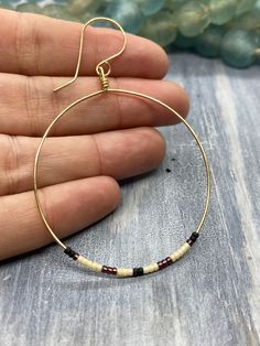 Boho Beaded Hoop Earrings, 14K Gold Filled, White, Black, Purple by SaltandArrow on Etsy Plastic Earrings, Gold Filled Hoops, Handmade Beaded Jewelry, Earrings White, Beaded Hoop Earrings, Beaded Hoops, Ear Hook, Gold Filled, Beaded Jewelry