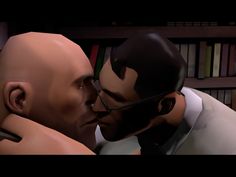 an animated image of two men kissing each other