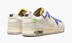 The Off-White x Nike Dunk Low “Lot 32” is one of multiple colorways of the popular low-top shoe designed exclusively for Virgil Abloh and Nike’s “Lot 50” collection. Succeeding 2017’s “The 10” collaboration between Off-White and Nike that saw Abloh reimagine several iconic silhouettes in Nike and Jordan Brand’s line, “Lot 50” offers 50 unique takes on the Dunk. On “Lot 32,” Sail leather appears on the base, including on the perforated toe, mid-panel, and collar. The overlays and Swoosh are desig Nike Dunk Low Off White, Off White Dunk, Off White X Nike, Perfect Sneakers, Baskets Nike, Nike Brand, Jordan 13, Jordan 5, Jordan 3