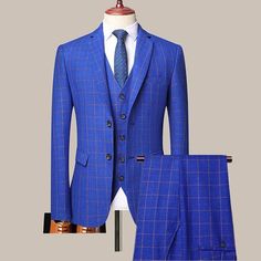 Upgrade your wardrobe with the 3-Piece Men’s Plaid Suit from Guocali in blue plaid business style. This plaid suit offers a modern twist on classic professionalism. Features: Three-Piece Ensemble: Comes with a jacket, vest, and pants for a coordinated look. Luxurious Materials: Made from premium fabrics for enhanced comfort and durability. Plaid Pattern: Adds a touch of style to the business suit. Slim Fit Design: Provides a contemporary, tailored silhouette. Versatile Use: Perfect for business Prom Suit For Guys, Royal Blue Prom Suits, Blue Prom Suits For Guys, Plaid Wedding Dress, Mens Business Professional, Blue Prom Suit, Suits For Guys, Casual Groomsmen, Blue Plaid Suit