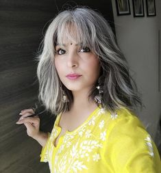 Edgy Gray Hair, Grey Hair Fringe, White Streak In Hair, Premature Grey Hair, Silver Hair Highlights, Long Silver Hair, Silver White Hair, Black Wavy Hair