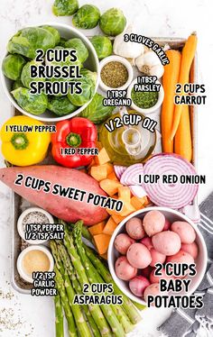 the ingredients for this meal include carrots, broccoli, potatoes and other vegetables