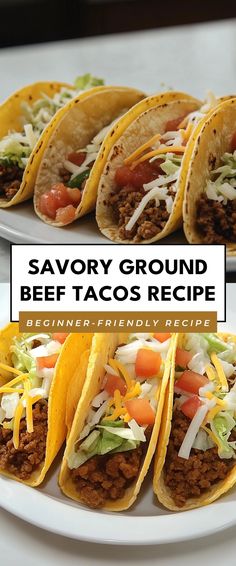 Image for Savory Ground Beef Tacos Recipe Seasoned Ground Beef For Tacos, Healthy Taco Recipes Beef, Hamburger Meat Taco Recipes, Ground Meat Tacos, Easy Ground Beef Tacos, Easy Ground Beef Taco Recipes, Crockpot Tacos Beef Ground, Ground Beef Taco Meat Recipes