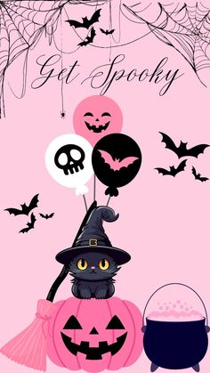 a halloween card with a black cat on top of a pumpkin