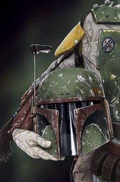 the boba fett helmet has been drawn on to it's face and is holding