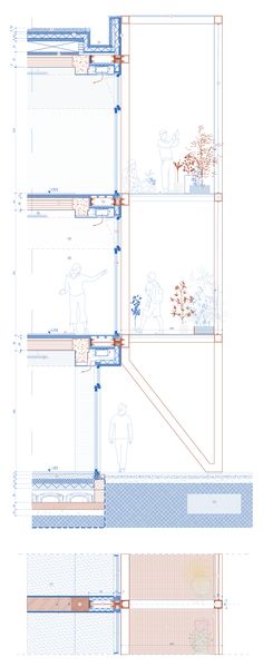 an architectural drawing shows the interior and exterior sections