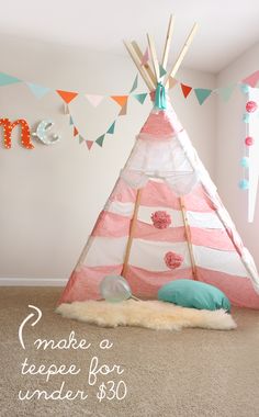 a teepee tent with the words make a peep for under $ 30