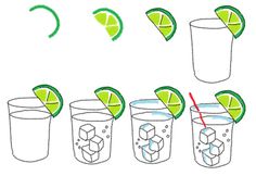 how to draw glasses with limes and ice cubes