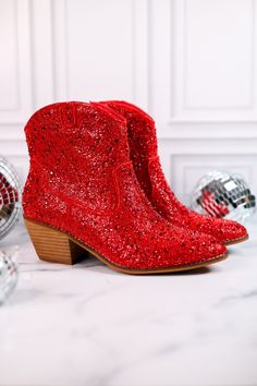 Red Rhinestone Shine Bright Booties - Whiskey Skies Rhinestone Ankle Boots Outfit, Rhinestone Ankle Boots, Ankle Boots Outfit, Boots Outfit Ankle, Red Booties, Red Rhinestone, Boots Outfit, Shine Bright, Side Zipper