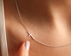 Heart Cross Necklace, Tiny Cross Necklace, Christian Infinite Love, Simple Cross Necklace, Religious Gift, Bridesmaid Gift, Christmas Gift - Etsy Minimalist Personalized Cross Necklace, Minimalist White Gold Cross Necklace For Gift, Cross Jewelry For Confirmation And Mother's Day, Minimalist White Gold Cross Necklace As Gift, Minimalist White Gold Cross Necklace Gift, Minimalist Cross Pendant Necklace For First Communion, Minimalist Cross Pendant Necklace For Gift, Minimalist Cross Jewelry For First Communion, Minimalist Cross Necklace Gift