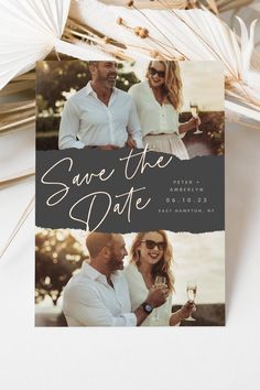 save the date card with two photos on it