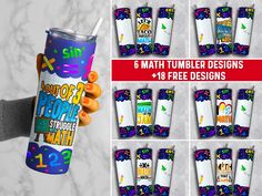 6 math tumbler designs with free printables