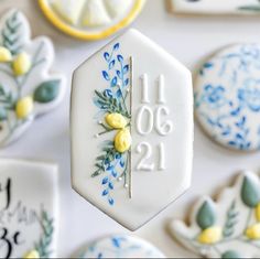 decorated cookies with flowers and numbers on them