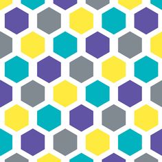 an abstract pattern with hexagonals in yellow, blue and grey on a white background