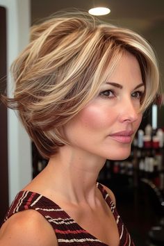 The Trendiest Layered Bob Haircuts of 2024 Short Layers Back View, Chin Length Layered Bob For Fine Hair, Ear Length Layered Bob, Haircuts With Volume On Top, Short Bob Layered Haircuts, Layered Chin Length Bob, Short Bob Haircuts With Layers, Bob With Layers