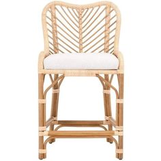 an image of a chair made out of bamboo and wicker with a white cushion