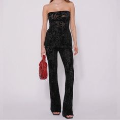 Tiger Mist Velvet Sheer Split Hem Flare Stretchy Pants. New With Tags. Fitted Jumpsuits And Rompers For Party, Fitted Trousers Jumpsuits And Rompers For Party, Fitted Trousers Jumpsuit For Party, Fitted Trousers Pantsuit For Night Out, Black Full-length Pantsuit For Night Out, Black Full Length Pantsuit For Night Out, Evening Fitted Black Pants, Black Pantsuit For Night Out, Black Trousers Pantsuit For Night Out