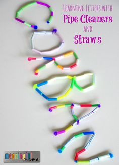 the words learning letters with pipe cleaner and straws