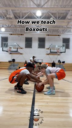 three girls playing basketball in an indoor gym with the words how we teach boxouts