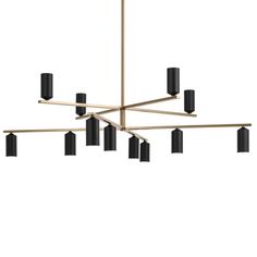 a modern chandelier with black and gold fixtures