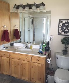 the bathroom is clean and ready to be used as a guest room or family room