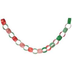 a red, green and white necklace on a white background