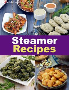 several different types of food are shown in this collage with the words steamer recipes