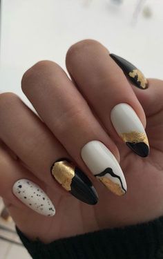 White Nails With Gold, Black And White Nails, White And Silver Nails, Homecoming Nails Acrylic, Pink French, Black Nail Designs, Beautiful Nail Designs, Silver Nails, Unique Nails