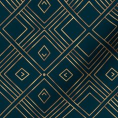 an art deco wallpaper pattern with gold lines and diamonds on dark blue background,