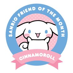 a white bunny with pink ribbon around it's neck and the words sanno friend of the month