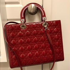 Excellent Condition! Still Have A Plastic Protect . Lady Dior Cherry Red, Red Christian Dior Bag, Lady Dior, Dior Bag, Dior, Bag Lady, Shoulder Bag, Red, Color