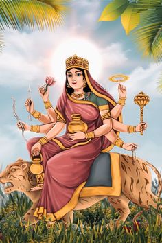 Kushmanda Devi Painting, Kushmanda Mata, Navratri Story, Navaratri Images, Navratri Goddess, Maa Kushmanda, Maa Image