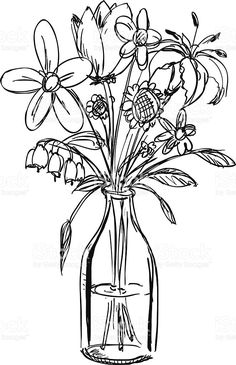 a drawing of flowers in a vase on an iphone screen stock photo and royalty illustration