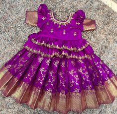 Pattu Langa Blouse Designs, Langa Blouse Designs, Pattu Lehenga, Langa Blouse, Brocade Blouse Designs, 5 Month Baby, Kids Skirt