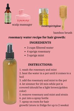 rosemary water recipe for hair growth | rosemary water for hair growth | haircare #innerspiritglow #haircare #hairgrowth #rosemarywater #rosemarywaterhair #longhair Rose Water Hair Growth, Rose Water Recipe For Hair, Hair Serums For Growth, Homemade Rosemary Water, What Helps With Hair Growth, How To Use Rosemary Water, Rosemary Rice Water For Hair Growth, Rosewater For Hair Growth, Hair Oil Mixture For Growth