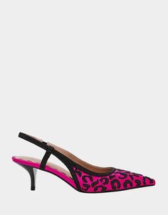 NAHLA FUSCHIA MULTI Slingback Kitten Heel | Women's Heels – Betsey Johnson Pink Ankle Strap Kitten Heels For Evening, Pink Kitten Heels With Heel Strap For Party, Pink Fitted Kitten Heels For Evening, Fitted Pink Kitten Heels For Evening, Leopard Print Evening Heels For Spring, Spring Evening Leopard Print Heels, Pink Low Heel Slingback Pumps For Evening, Pink Kitten Heels For Party, Pink Fitted Kitten Heels For Party